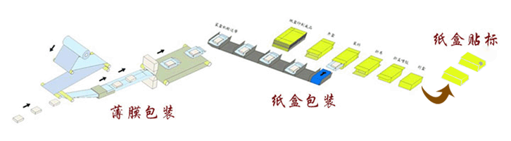 汽車空調(diào)濾清器裝盒機(jī)-裝袋裝盒貼標(biāo)包裝生產(chǎn)線包裝流程示意圖.gif